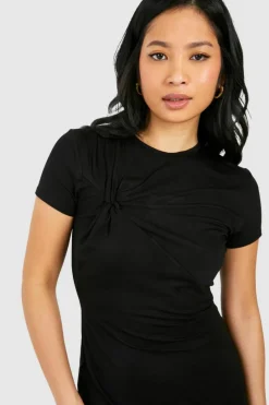 T-Shirt Dresses|Shirt Dresses*boohoo Petite Twist Detail Tshirt Dress black