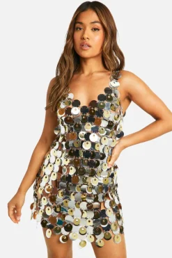 Mini Dresses*boohoo Petite Two Tone Disc Sequin Mini Dress silver