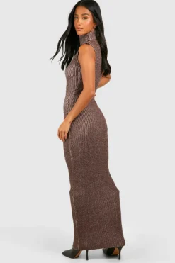 Jumper Dresses|Jumper Dresses*boohoo Petite Two Tone Knitted Maxi Dress brown