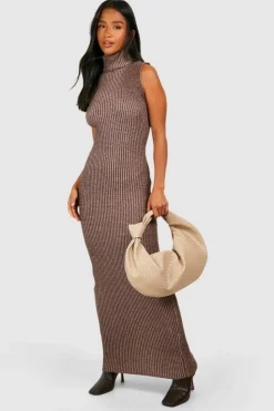 Jumper Dresses|Jumper Dresses*boohoo Petite Two Tone Knitted Maxi Dress brown