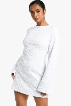 Mini Dresses*boohoo Petite Velvet Sequin Bow Back Mini Dress white