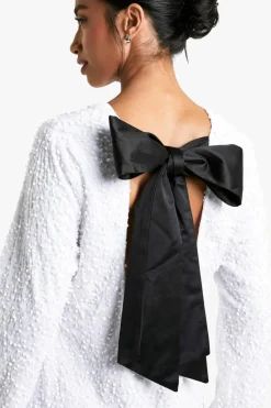 Mini Dresses*boohoo Petite Velvet Sequin Bow Back Mini Dress white