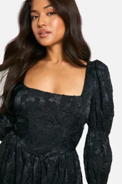 Skater Dresses*boohoo Petite Volume Sleeve Burnout Skater Dress black