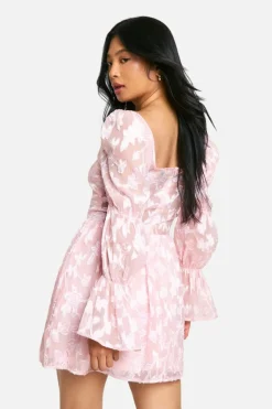 Skater Dresses*boohoo Petite Volume Sleeve Burnout Skater Dress blush