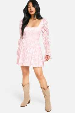 Skater Dresses*boohoo Petite Volume Sleeve Burnout Skater Dress blush
