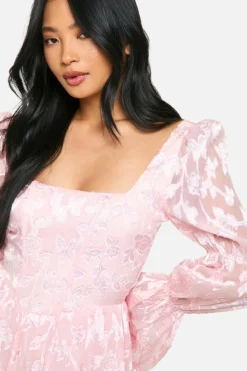 Skater Dresses*boohoo Petite Volume Sleeve Burnout Skater Dress blush