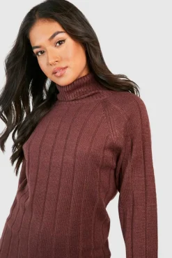 Up To 80% Off Winter Warmers|Co-Ord Sets*boohoo Petite Wide Rib Roll Neck & Trouser Knitted Co-ord chocolate