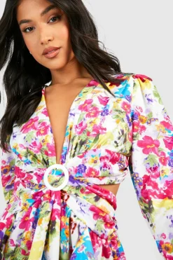 Wrap Dresses*boohoo Petite Wrap Cut Out Ruffle Skater Dress white