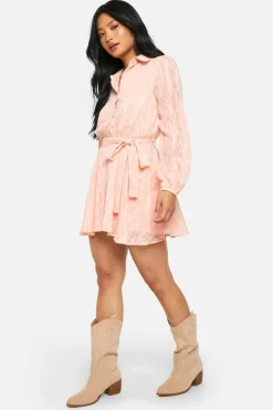 Skater Dresses*boohoo Petite Zebra Burnout Belted Skater Dresses blush