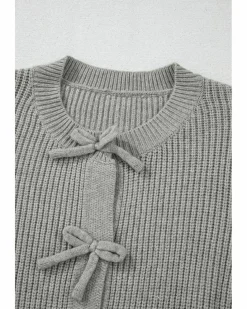 Cardigans*Azura Exchange Philippine Gray Ribbed Knit Bow Front Buttoned Cardigan Multi