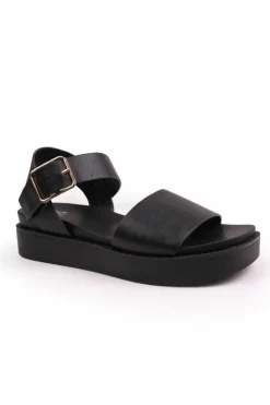 Sandals*Where's That From Phoenix' Extra Wide Fit Classic Flat Sandals With Strap And Buckle Detail Black