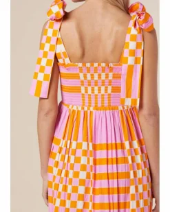 Smock Dresses*Azura Exchange Boho Gingham Tied Straps Smocked Maxi Dress Pink