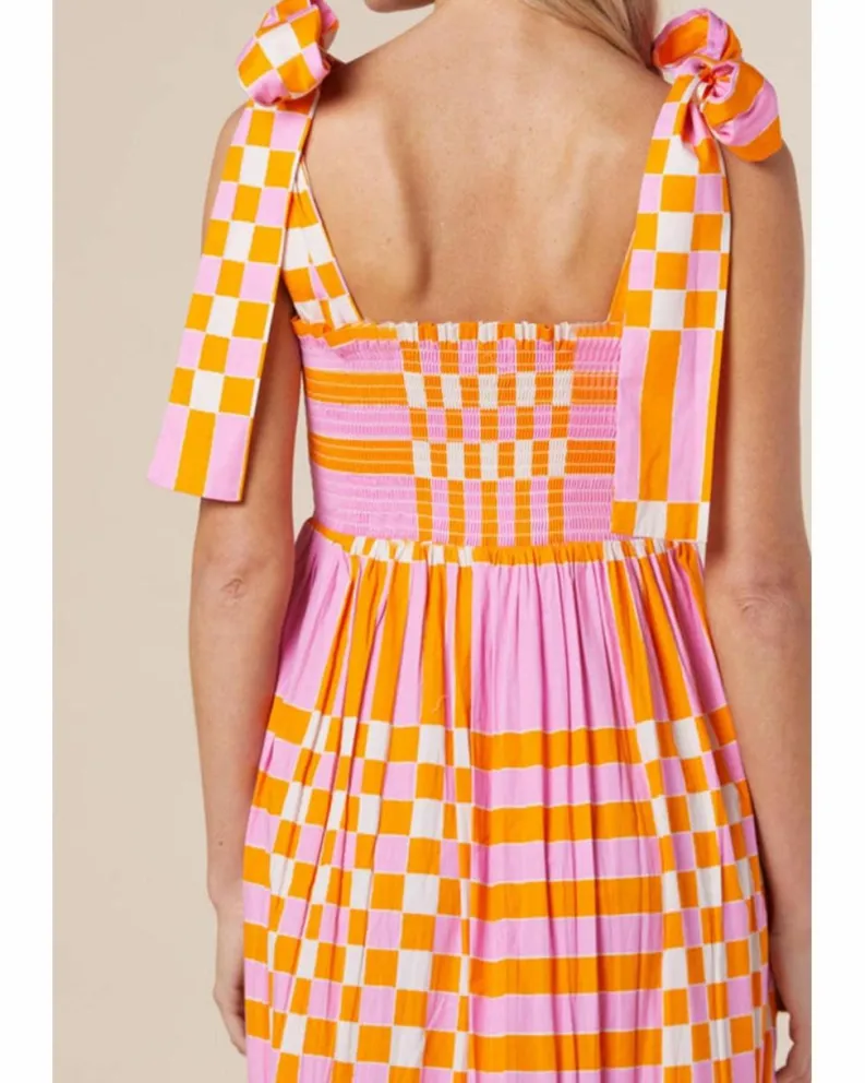 Smock Dresses*Azura Exchange Boho Gingham Tied Straps Smocked Maxi Dress Pink