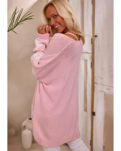 Cardigans*Azura Exchange Floral Print Knitted Open Front Loose Cardigan Pink
