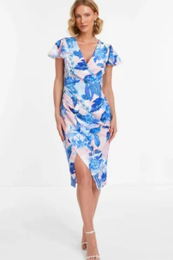 Wrap Dresses|Midi Dresses*Quiz Floral Wrap Midi Dress Pink