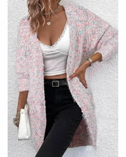 Cardigans*Azura Exchange Multicolor Confetti Open Front Knit Cardigan Pink
