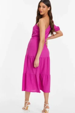 Midi Dresses*Quiz One Shoulder Midi Dress Pink
