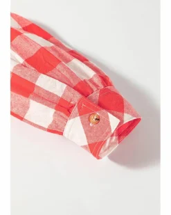 Shirt Dresses*Azura Exchange Oversized Plaid Puff Sleeve Round Hem Shirt Dress Pink