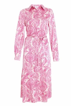 Shirt Dresses|Midi Dresses*Quiz Paisley Satin Shirt Midi Dress Pink
