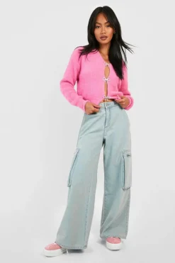 Cardigans*boohoo Petite Fluffy Yarn Bow Detail Cardigan pink