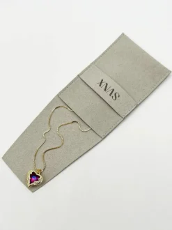 Necklaces*SVNX Pink Stone Heart Necklace In a Diamante Setting Gold