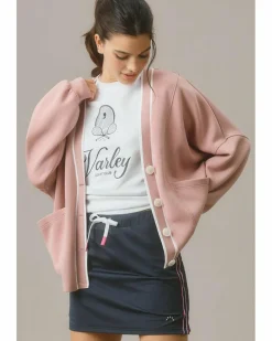 Cardigans*Azura Exchange Pink Stripe Contrast Trim V Neck Buttoned Front Pocketed Knit Cardigan Multi