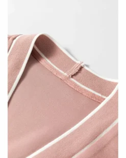 Cardigans*Azura Exchange Pink Stripe Contrast Trim V Neck Buttoned Front Pocketed Knit Cardigan Multi