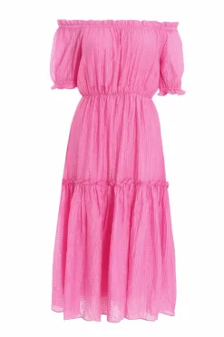 Midi Dresses*Quiz Textured Bardot Midi Dress Pink