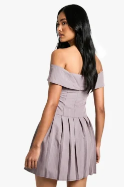 Skater Dresses|Suits & Tailoring*boohoo Pinstripe Bardot Pleated Mini Dress taupe