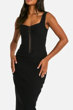 Bodycon Dresses|Maxi Dresses*boohoo Pinstripe Bengaline Hook And Eye Midaxi Dress black