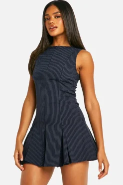Skater Dresses|Mini Dresses*boohoo Pinstripe Box Pleat Mini Dress navy