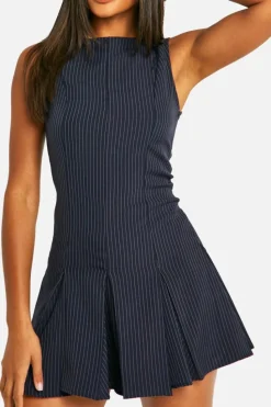 Skater Dresses|Mini Dresses*boohoo Pinstripe Box Pleat Mini Dress navy