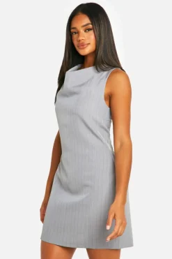 Bodycon Dresses*boohoo Pinstripe High Cowl Mini Dress grey