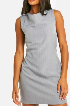 Bodycon Dresses*boohoo Pinstripe High Cowl Mini Dress grey