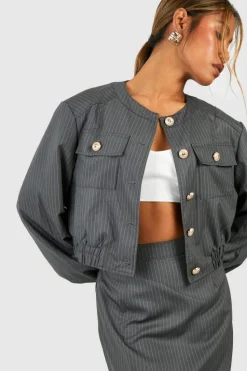 Up To 80% Off Winter Warmers|Bomber Jackets*boohoo Pinstripe Relaxed Fit Bomber grey