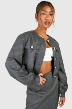 Up To 80% Off Winter Warmers|Bomber Jackets*boohoo Pinstripe Relaxed Fit Bomber grey