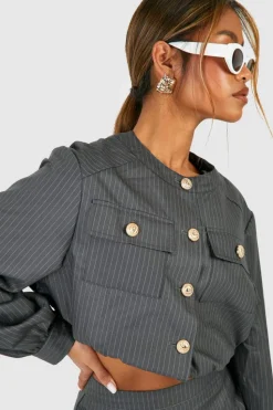 Up To 80% Off Winter Warmers|Bomber Jackets*boohoo Pinstripe Relaxed Fit Bomber grey