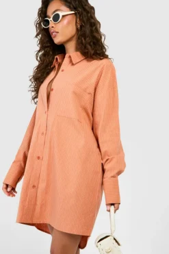 Shirt Dresses*boohoo Pinstripe Ultimate Oversized Shirt Dress rust