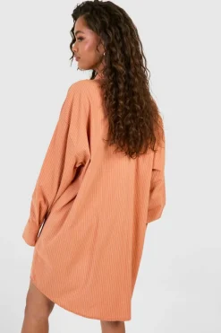 Shirt Dresses*boohoo Pinstripe Ultimate Oversized Shirt Dress rust