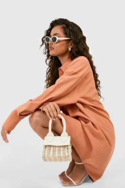 Shirt Dresses*boohoo Pinstripe Ultimate Oversized Shirt Dress rust