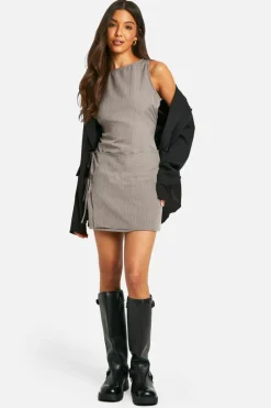 Wrap Dresses*boohoo Pinstripe Wrap Front Mini Dress mocha
