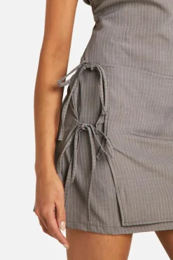 Wrap Dresses*boohoo Pinstripe Wrap Front Mini Dress mocha