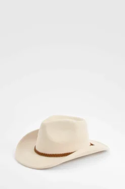 Hats & Gloves|Hats & Gloves*boohoo Plaited Detail Western Cowboy Hat ivory