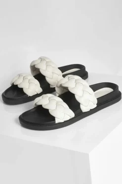 Flats|Sandals*boohoo Plaited Double Strap Slider white