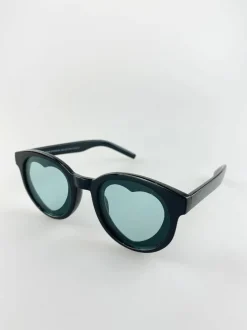 Sunglasses*SVNX Plastic Round Frame Sunglasses with Heart Lenses Black