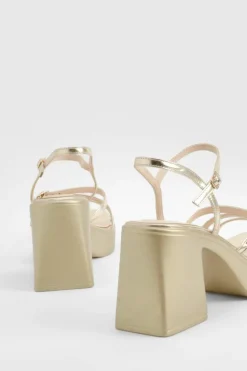 Heels*boohoo Platform Buckle Detail Block Heel gold
