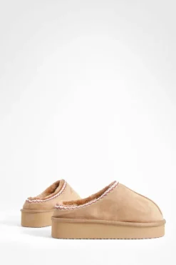 Cosy Boots|All Boots*boohoo Platform Embroidered Slip On Cosy Mules chestnut