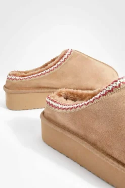 Cosy Boots|All Boots*boohoo Platform Embroidered Slip On Cosy Mules chestnut