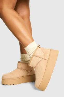 Cosy Boots|All Boots*boohoo Platform Faux Fur Lined Boots sand