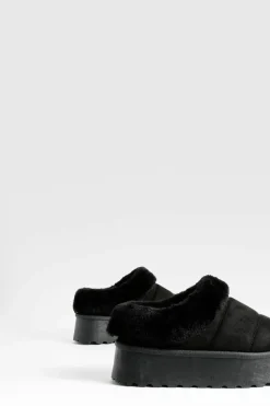 Cosy Boots|All Boots*boohoo Platform Fur Lined Cosy Mules black